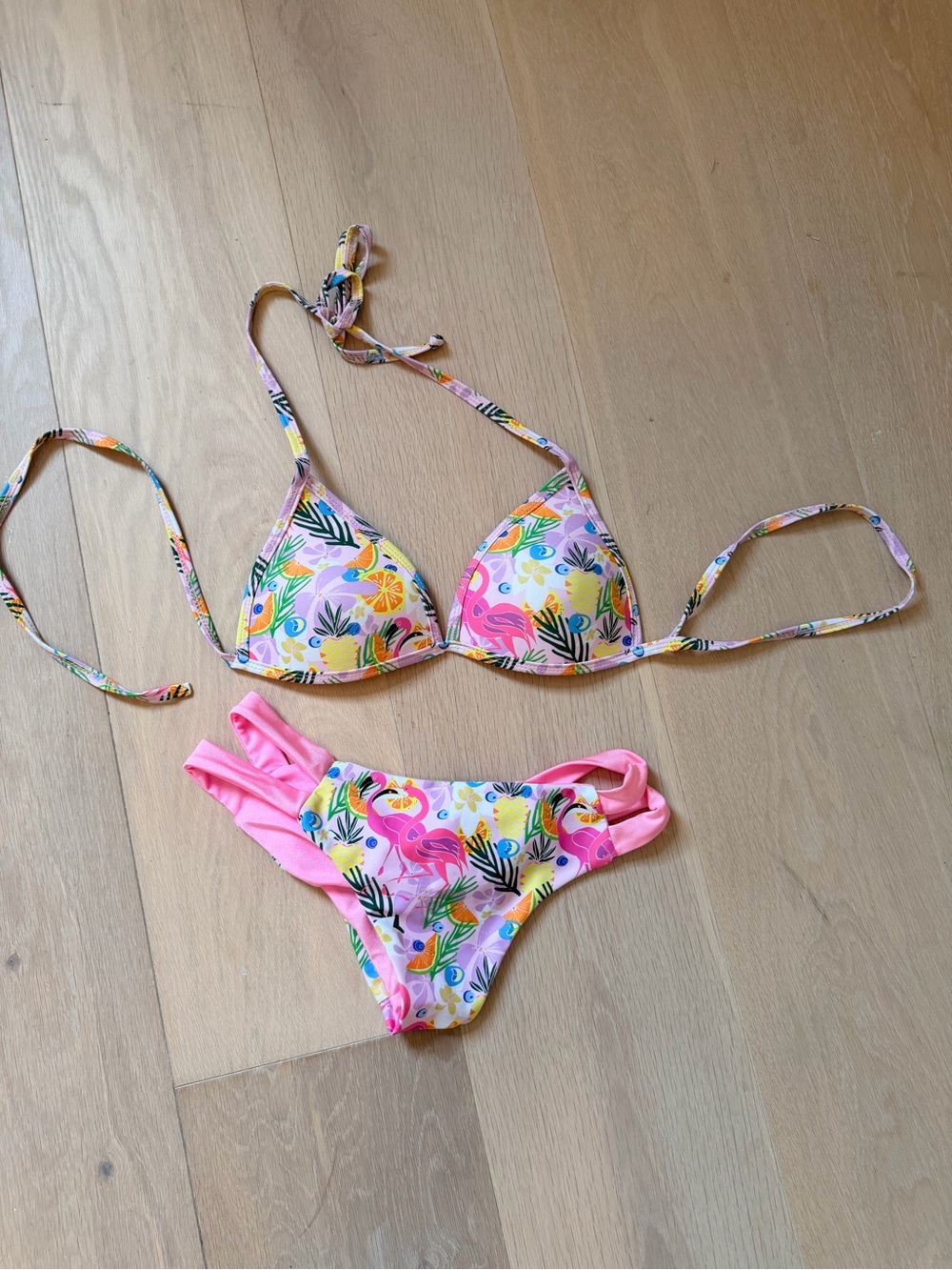 Pink Tropical Flamingo Print Triangle Bikini - Brand